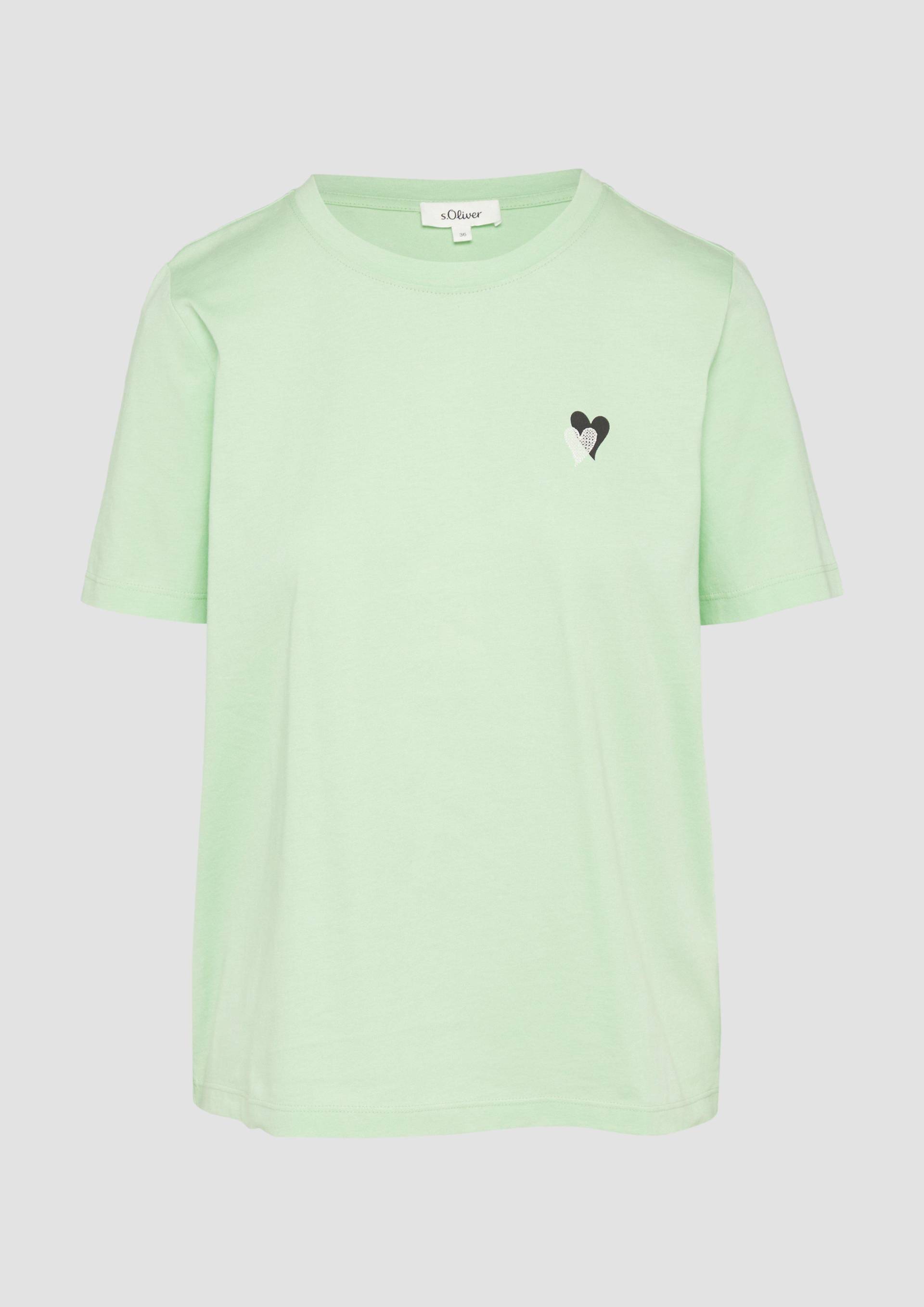 s.Oliver - T-Shirt im Relaxed Fit mit Herz-Stickerei, Damen, türkis von s.Oliver
