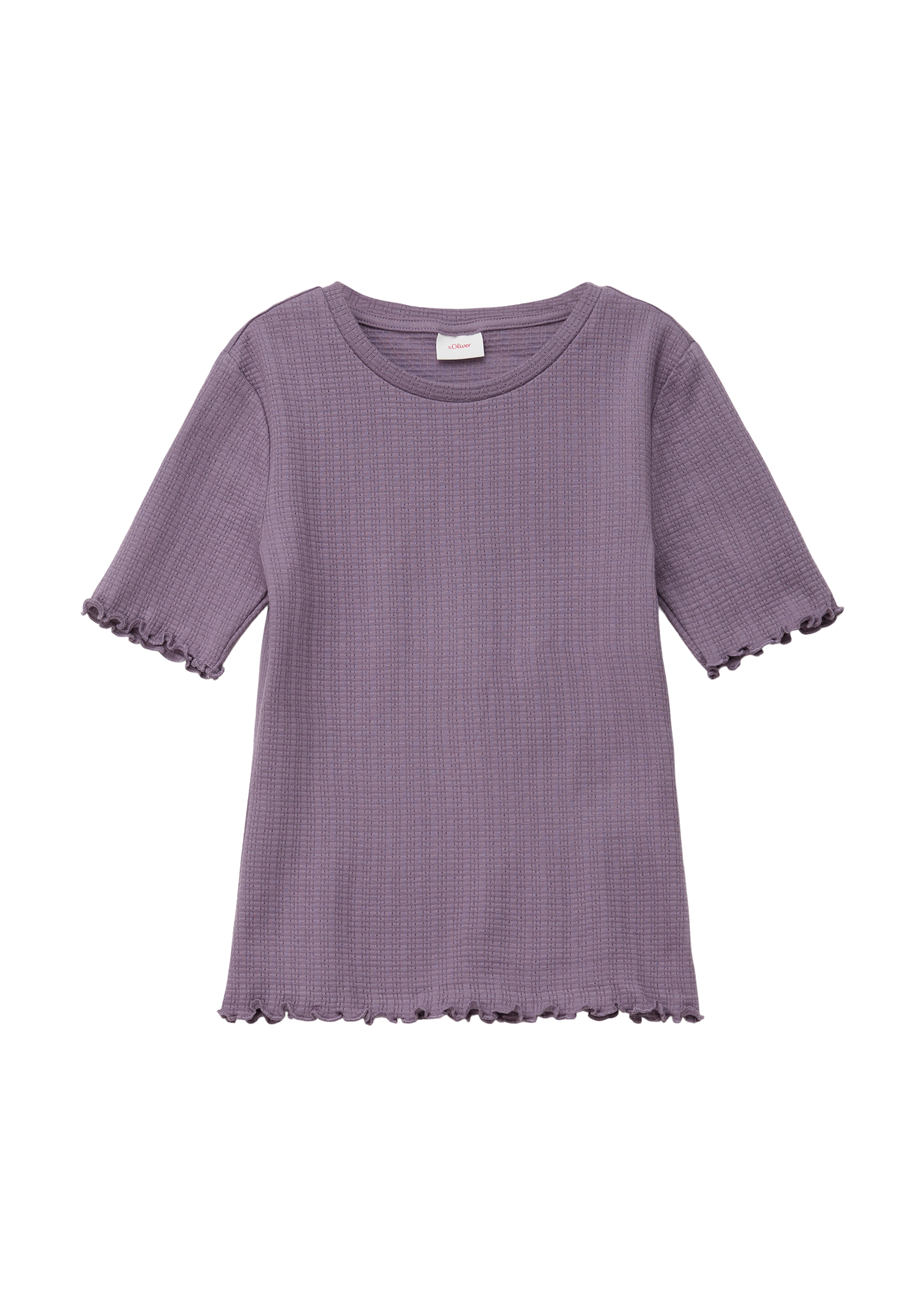 s.Oliver - T-Shirt im Slim Fit mit Ajourmuster und Rollsaum, Mädchen, lila von s.Oliver