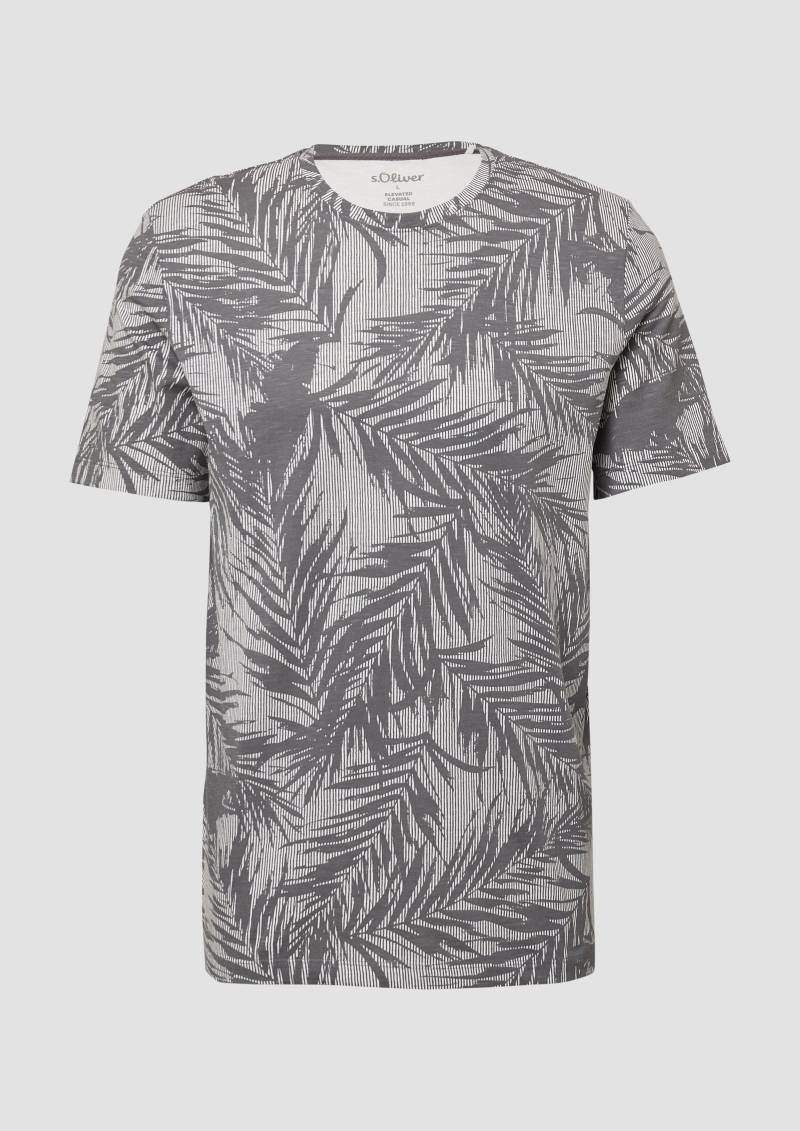 s.Oliver - T-Shirt mit Crew Neck und All-over-Print, Herren, grau von s.Oliver