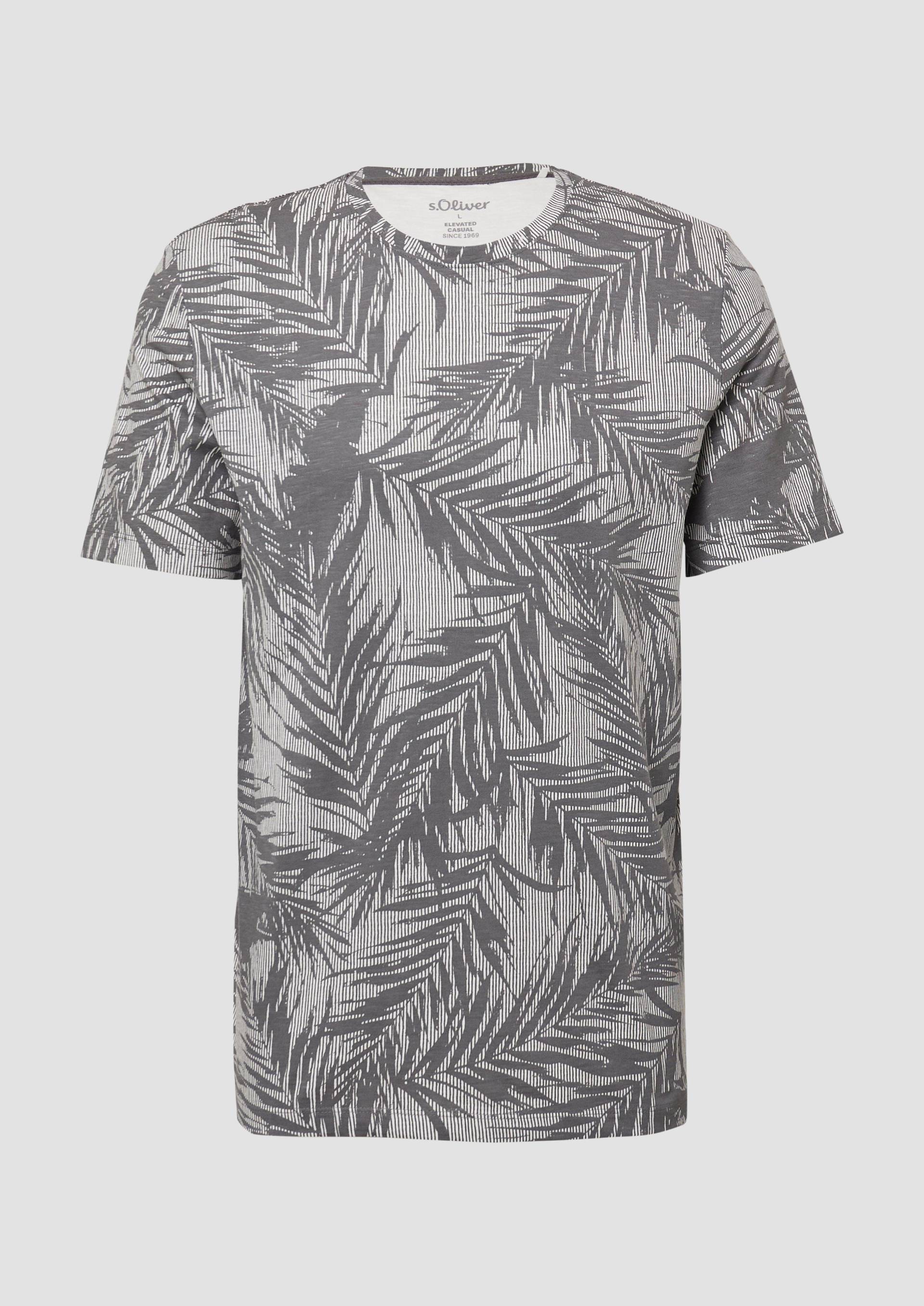 s.Oliver - T-Shirt mit Crew Neck und All-over-Print, Herren, grau von s.Oliver