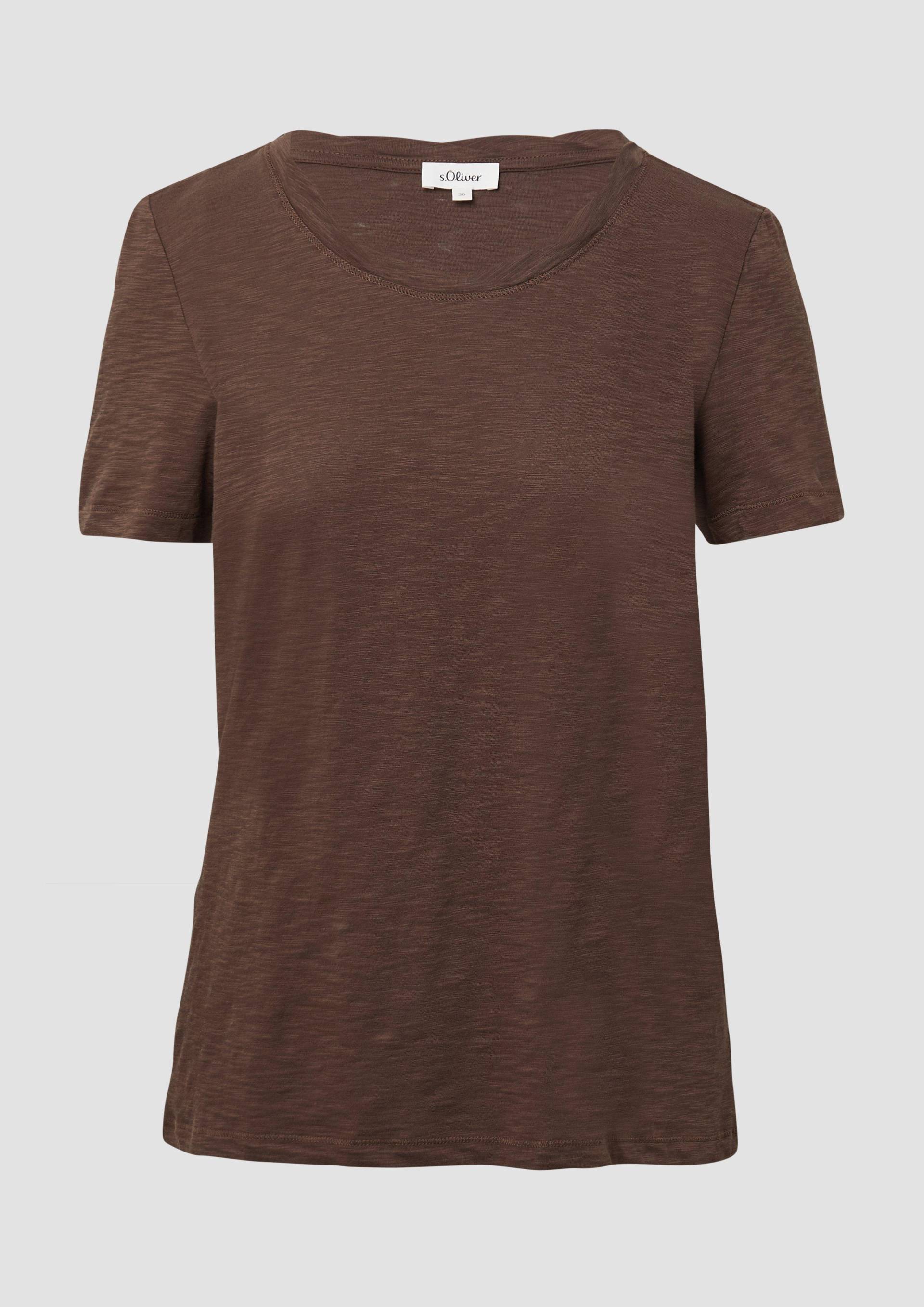 s.Oliver - T-Shirt mit Flammgarnstruktur und Ausschnitt-Detail, Damen, braun von s.Oliver
