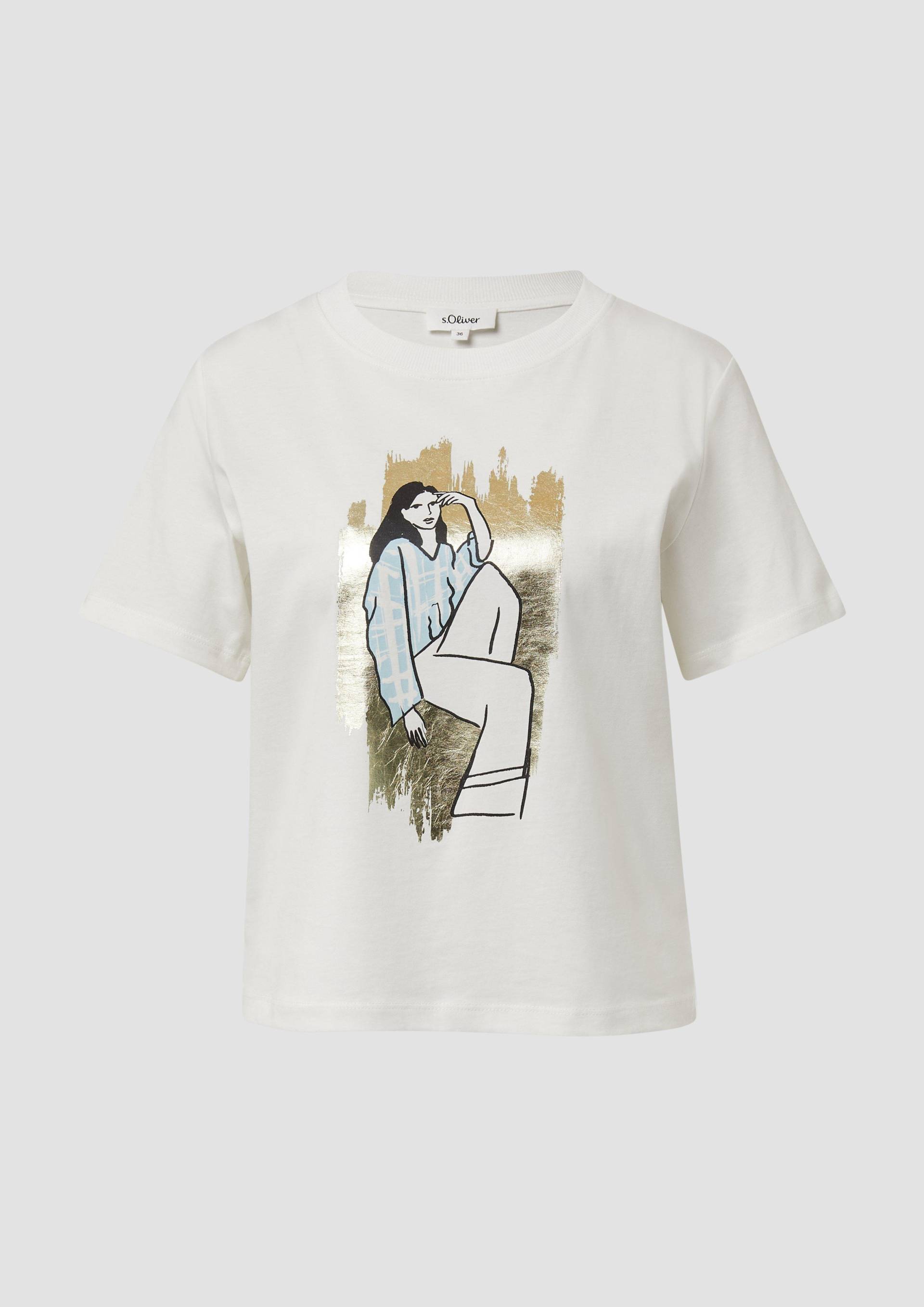 s.Oliver - T-Shirt mit Folien-Print, Damen, creme von s.Oliver