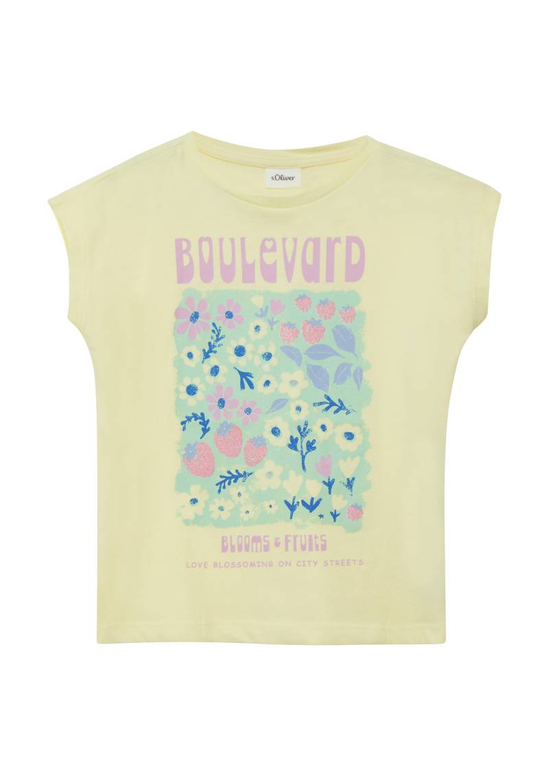 s.Oliver - T-Shirt mit Glitzerprint in V-Shape, Kinder, gelb von s.Oliver