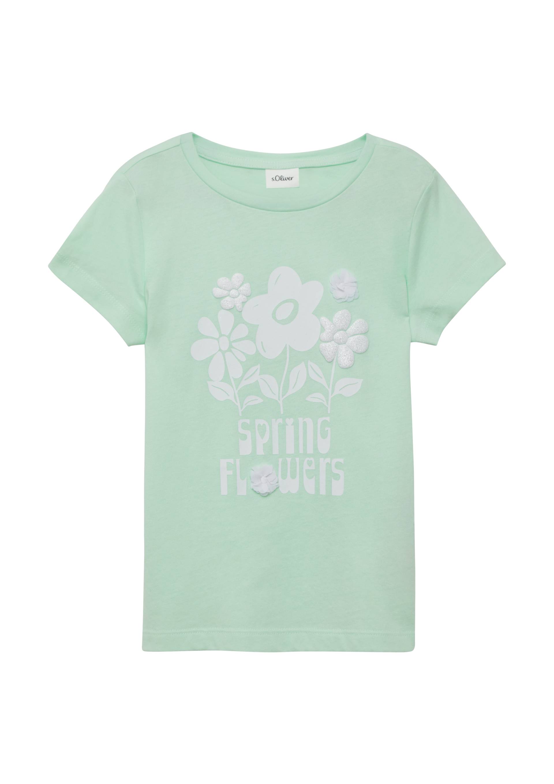 s.Oliver - T-Shirt mit Glitzerprint und Applikation im Loose Fit, Kinder, türkis von s.Oliver