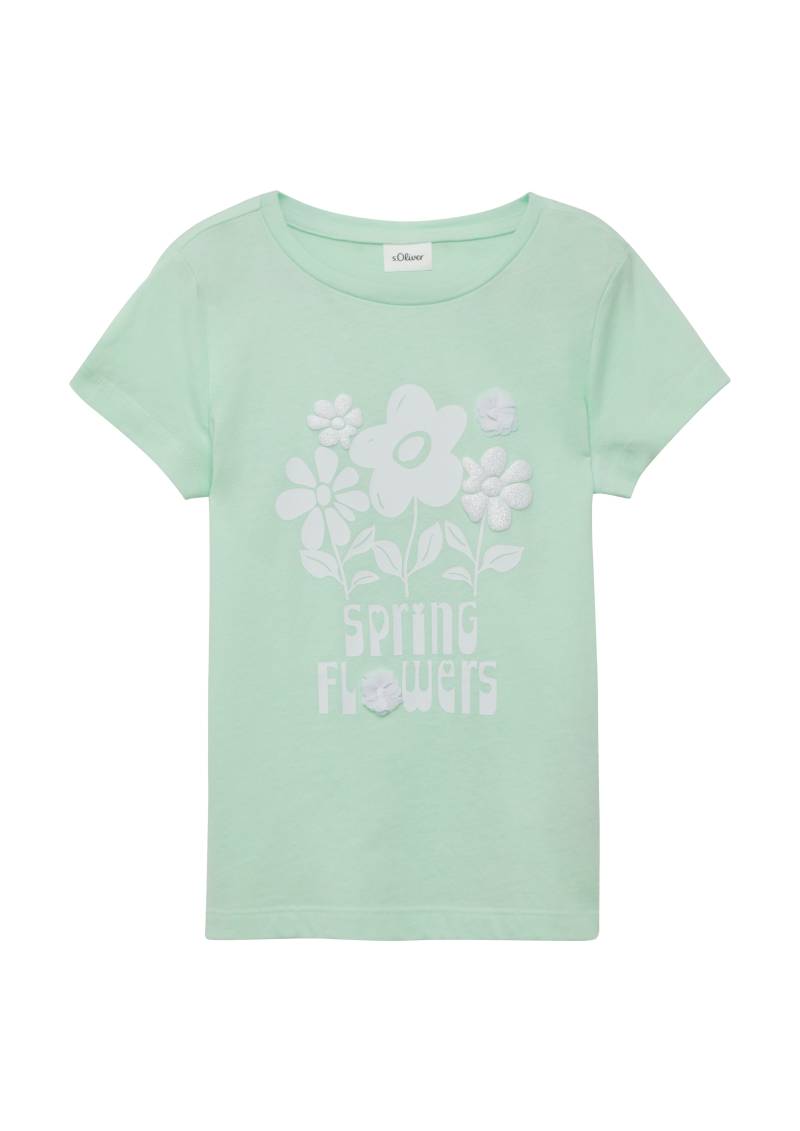 s.Oliver - T-Shirt mit Glitzerprint und Applikation im Loose Fit, Kinder, türkis von s.Oliver