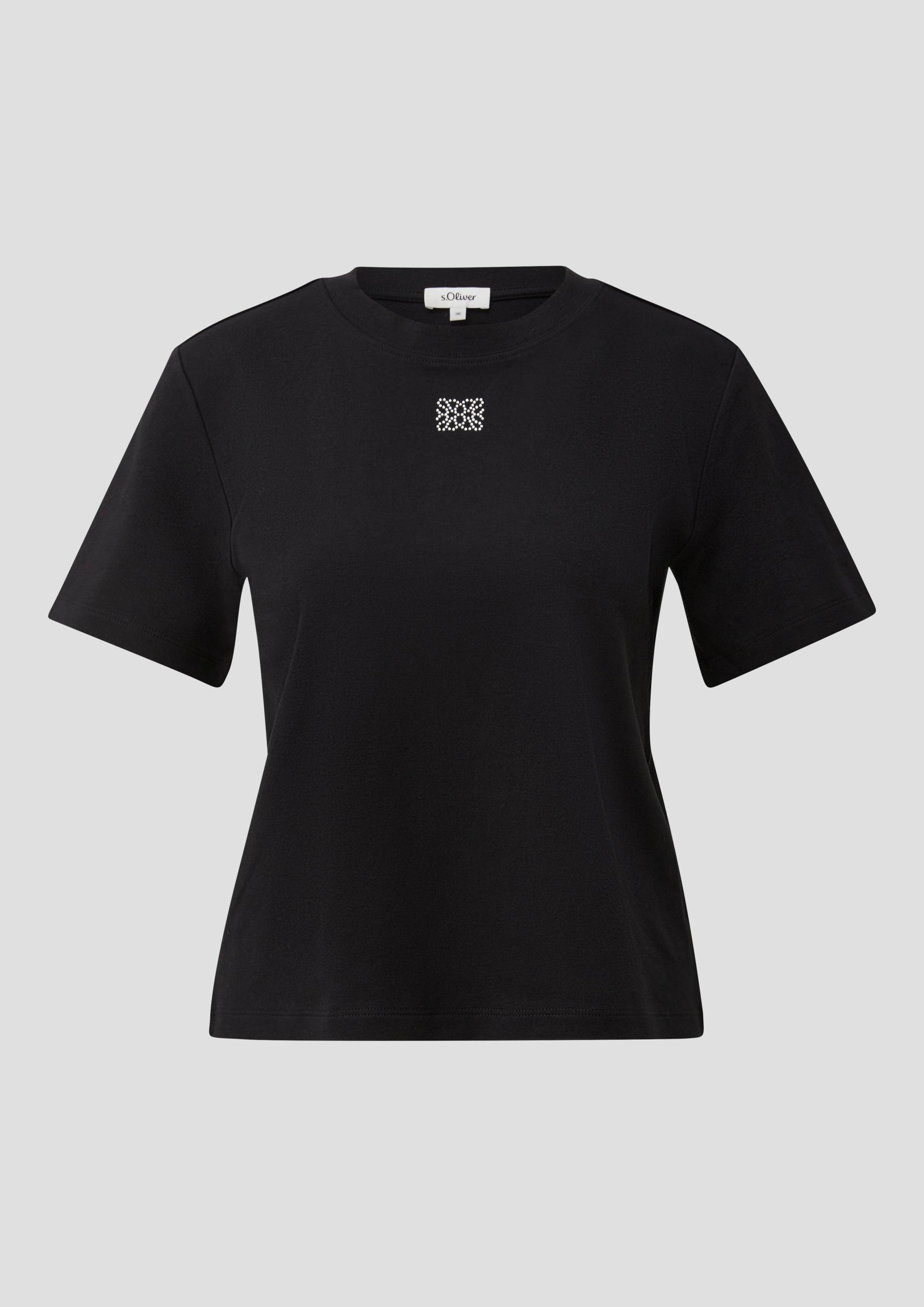 s.Oliver - Verkürztes T-Shirt mit Glitzerstein-Details, Damen, schwarz von s.Oliver