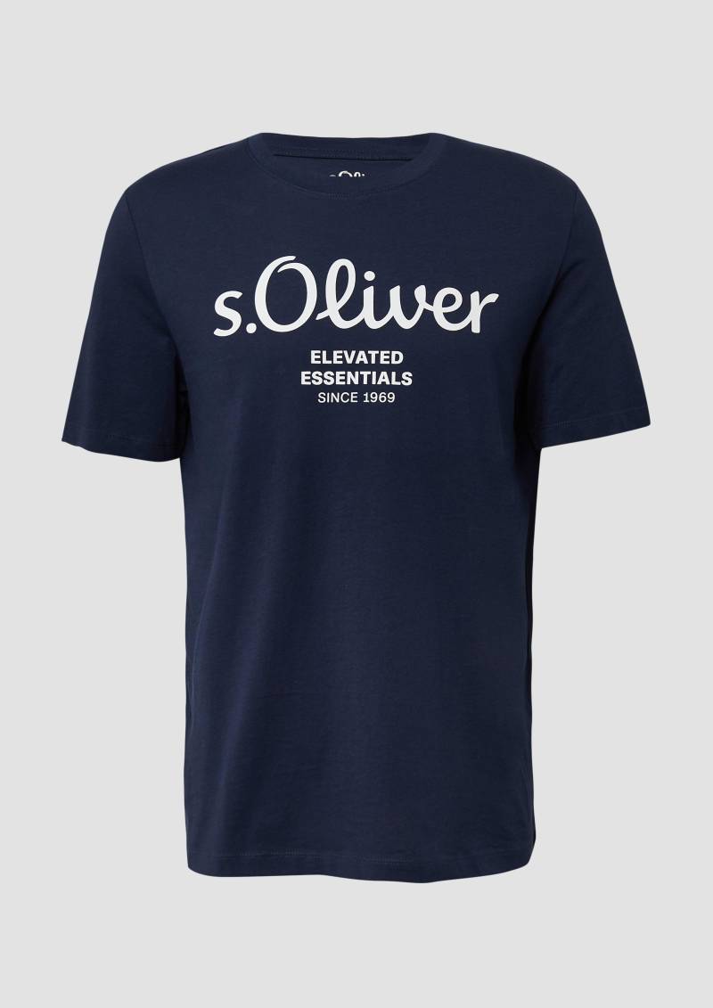 s.Oliver - Baumwoll-T-Shirt mit Logo-Print, Herren, blau von s.Oliver
