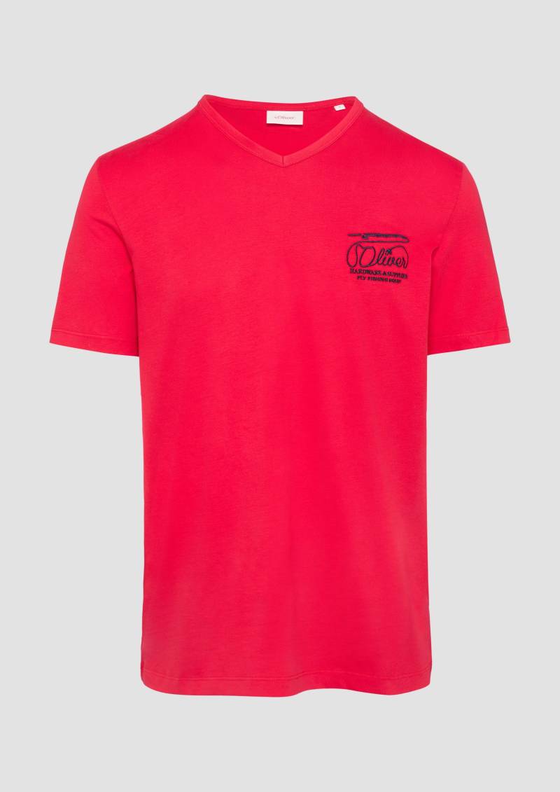 s.Oliver - T-Shirt mit Logostickerei, Herren, rot von s.Oliver