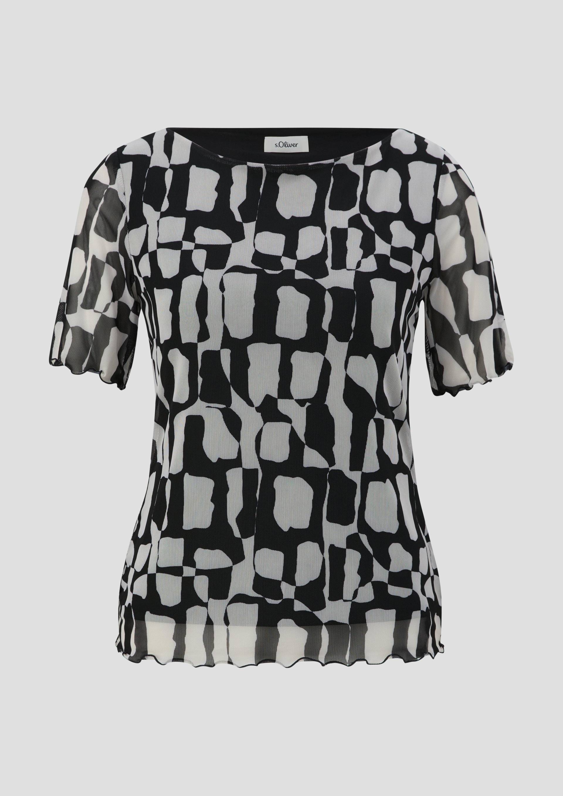 s.Oliver - T-Shirt mit Mesh-Overlay, Damen, schwarz von s.Oliver