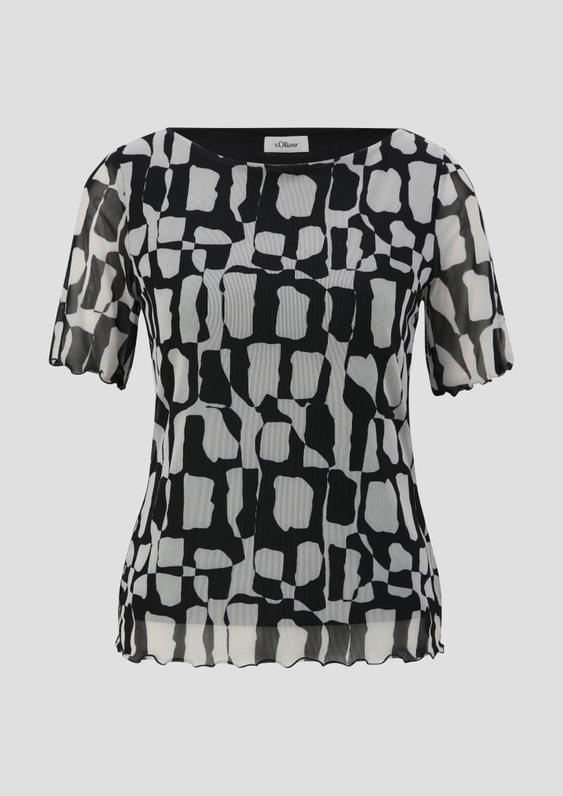 s.Oliver - T-Shirt mit Mesh-Overlay, Damen, schwarz von s.Oliver