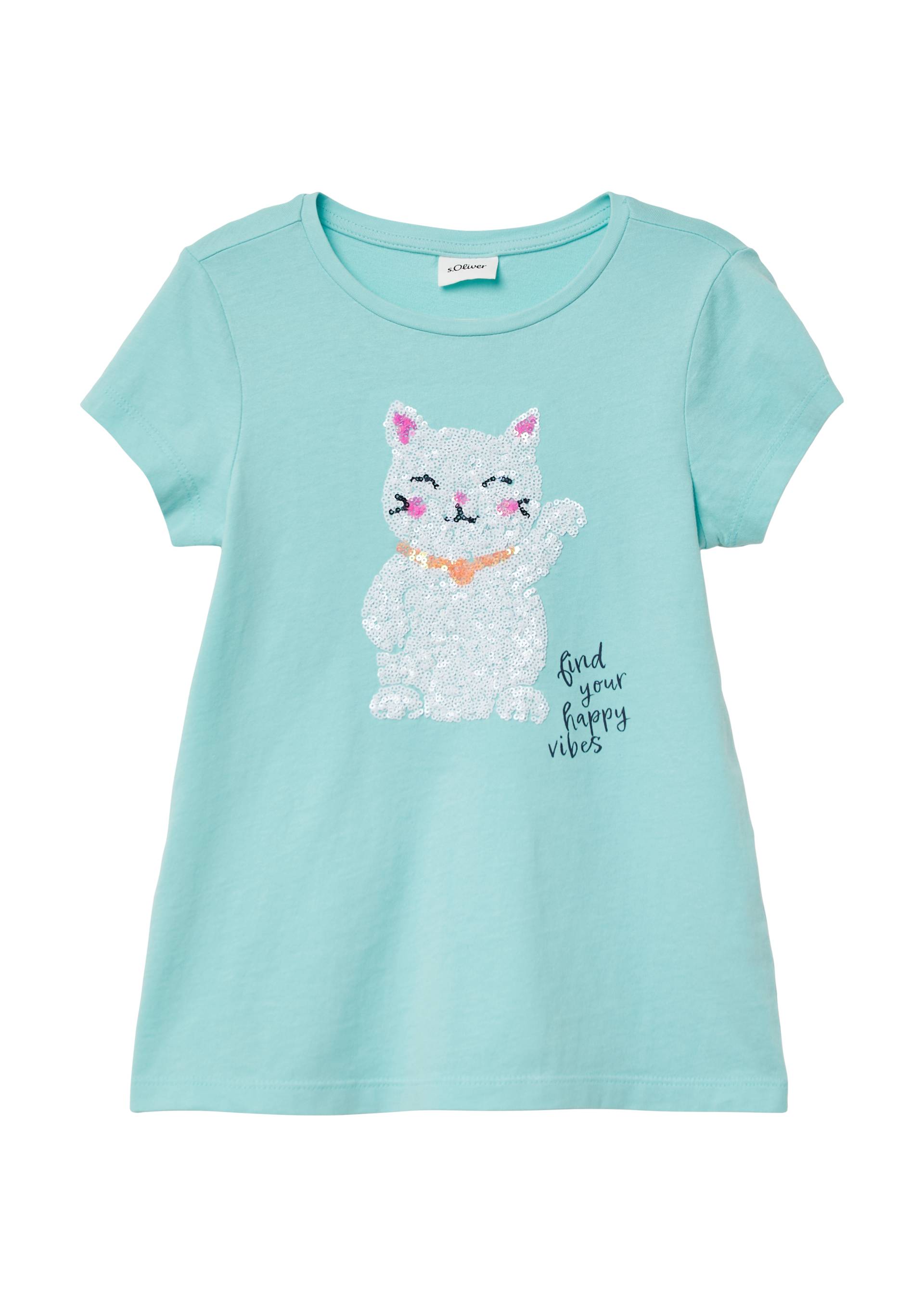 s.Oliver - T-Shirt mit Print und Pailletten, Kinder, türkis von s.Oliver