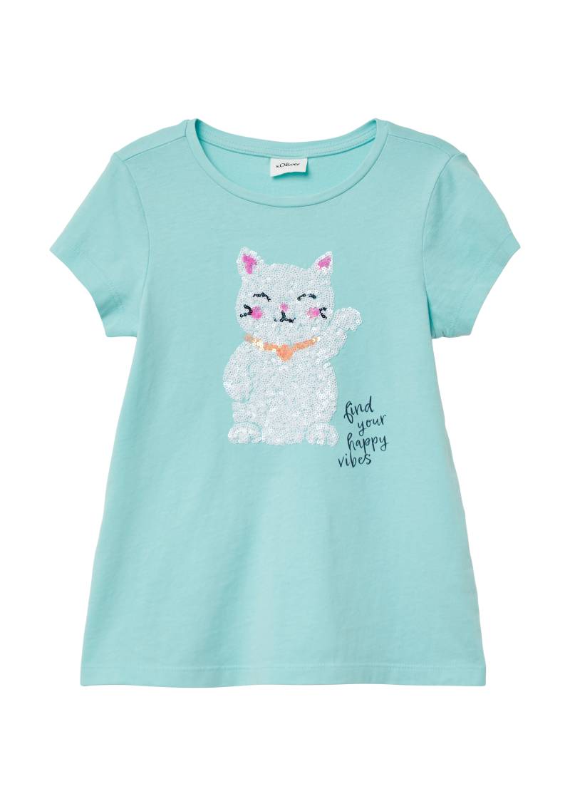 s.Oliver - T-Shirt mit Print und Pailletten, Kinder, türkis von s.Oliver