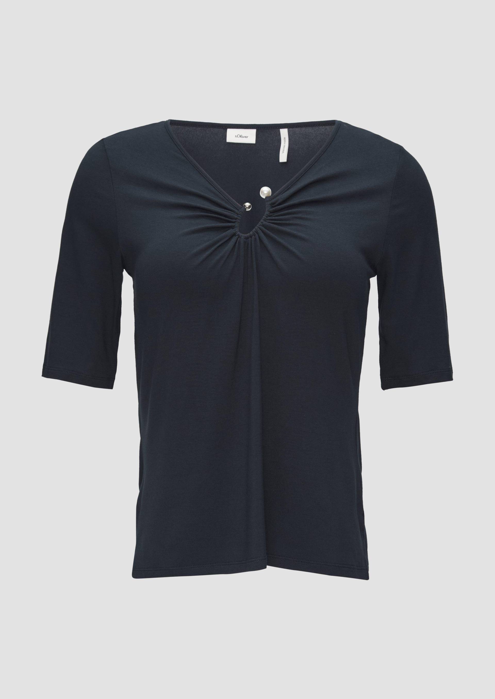 s.Oliver - T-Shirt mit Schmuckdetail, Damen, blau von s.Oliver