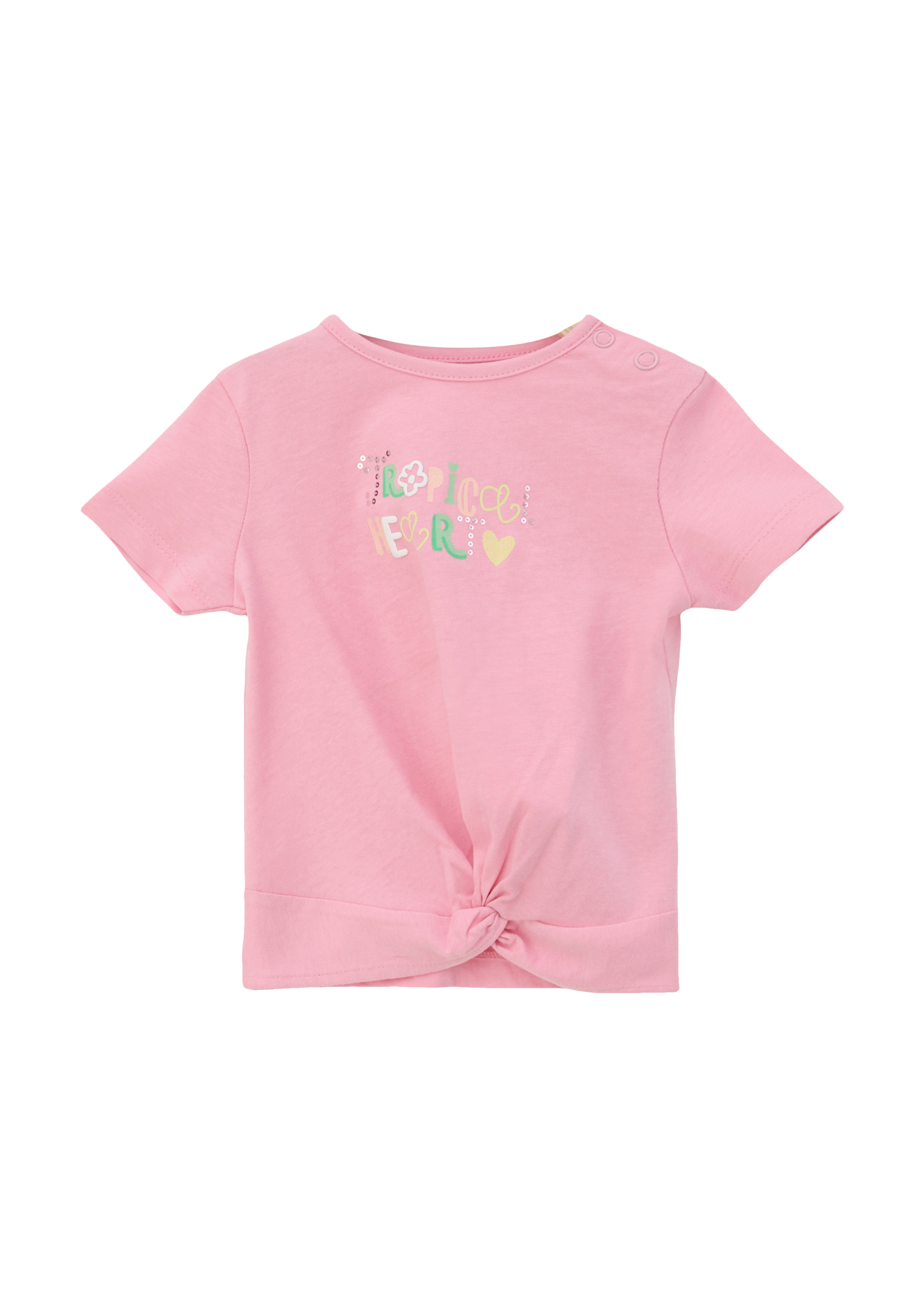 s.Oliver - T-Shirt mit Schriftprint und Knoten Detail, Babys, Rosa von s.Oliver