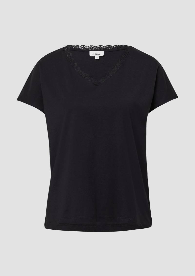 s.Oliver - T-Shirt mit Spitze aus Modalmix, Damen, schwarz von s.Oliver