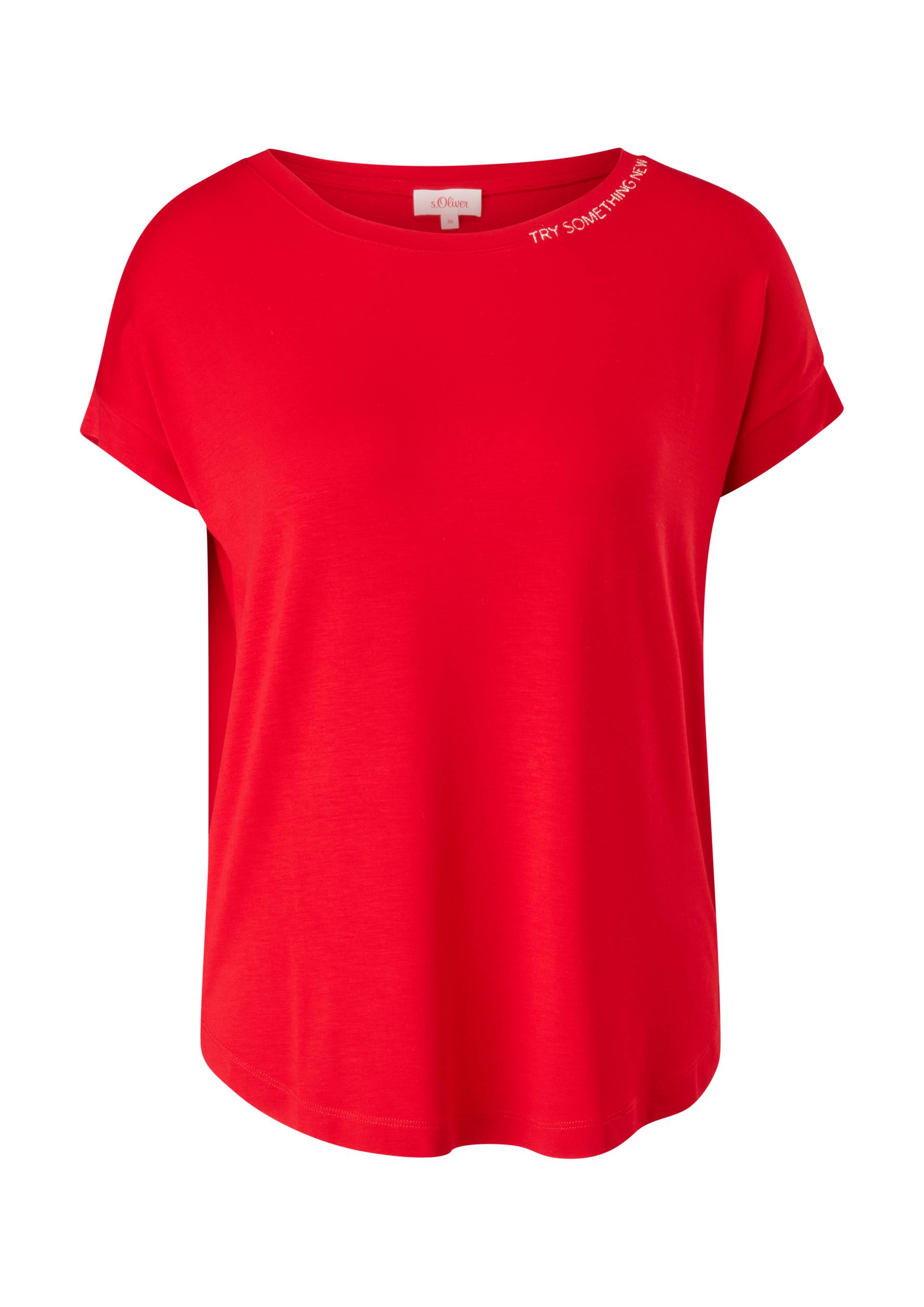 s.Oliver - T-Shirt mit Stickerei, Damen, rot von s.Oliver