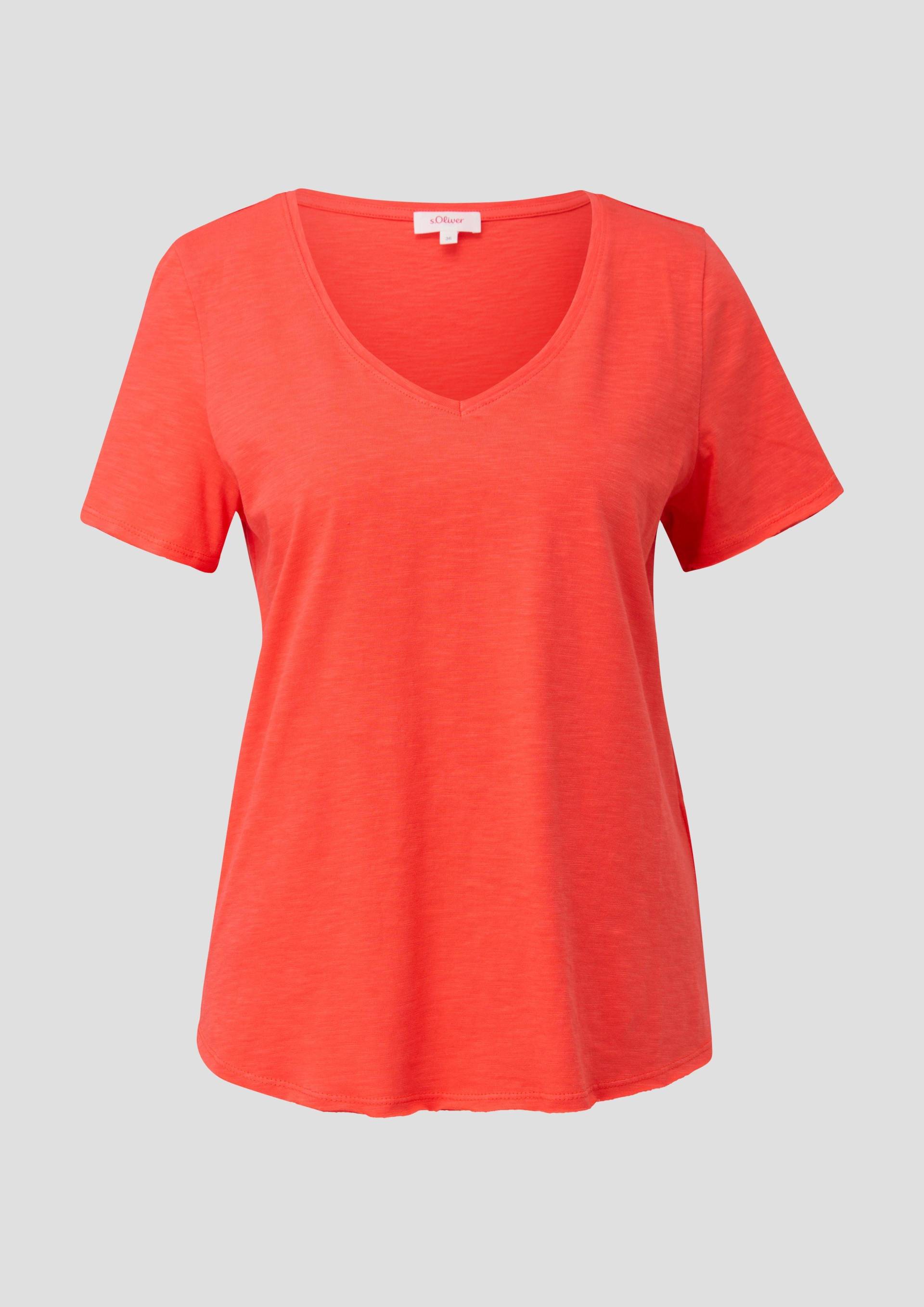 s.Oliver - T-Shirt mit V-Ausschnitt, Damen, Orange von s.Oliver