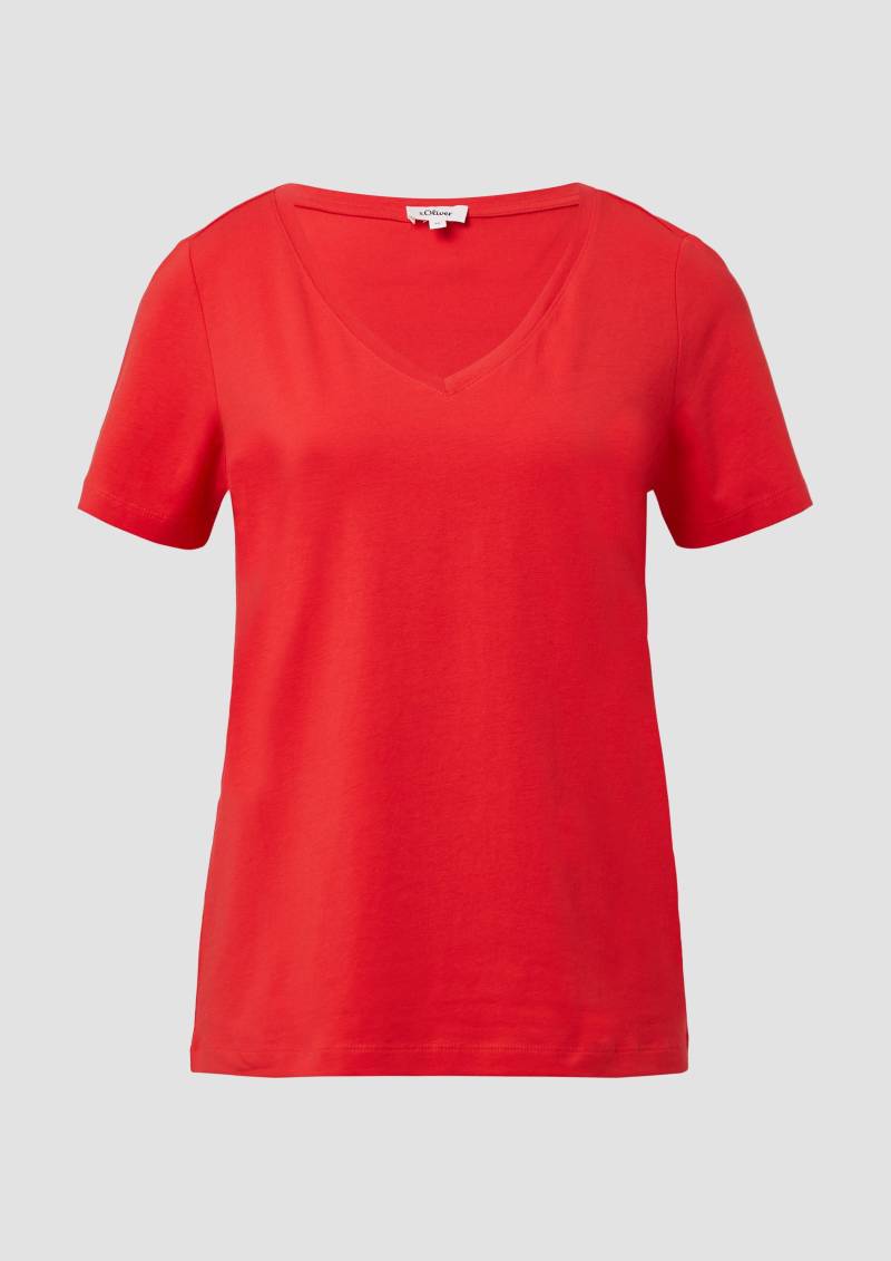 s.Oliver - T-Shirt mit V-Ausschnitt, Damen, rot von s.Oliver