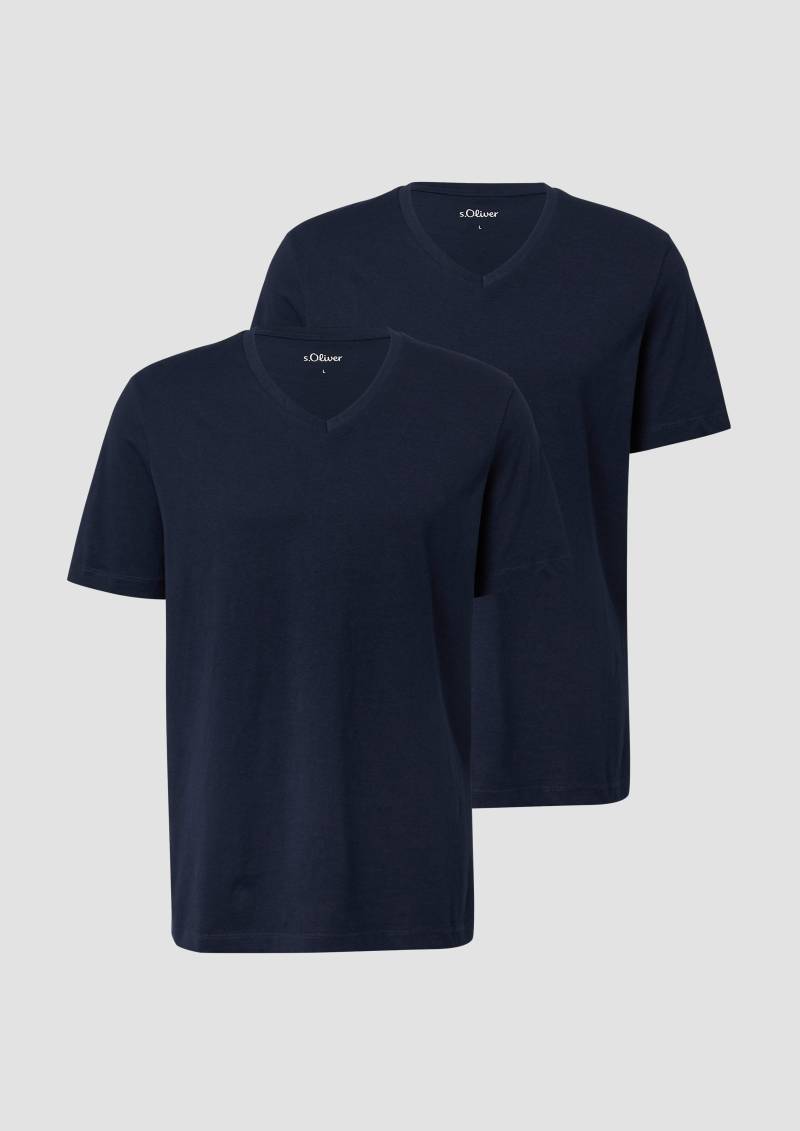 s.Oliver - Basic-T-Shirt aus Baumwolle im 2er-Pack, Herren, blau von s.Oliver