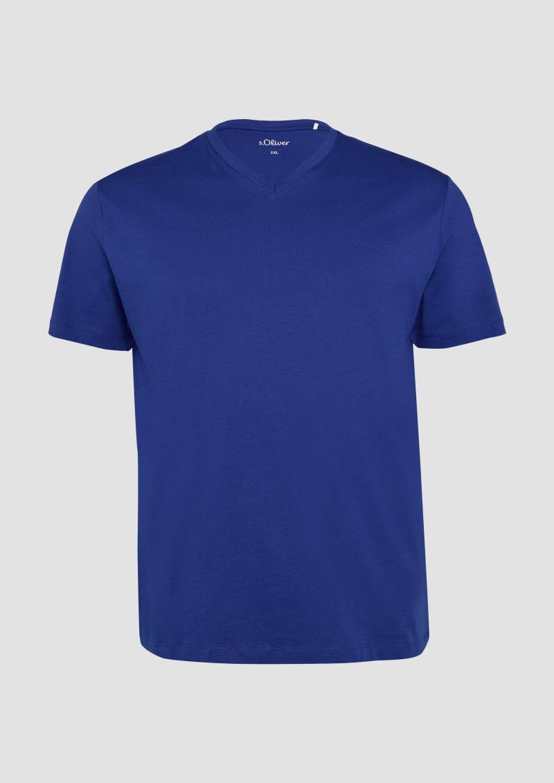 s.Oliver - T-Shirt mit V-Ausschnitt und Logo-Print, Herren, blau von s.Oliver