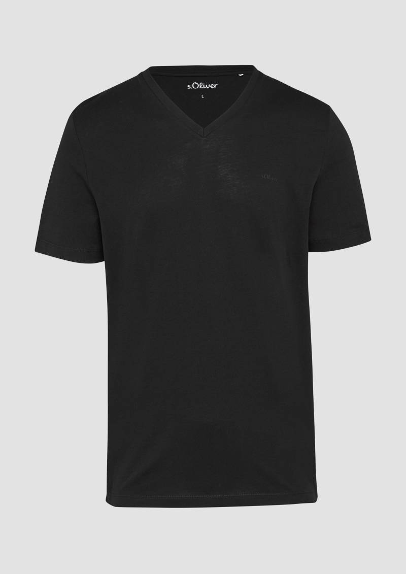 s.Oliver - T-Shirt mit V-Ausschnitt und Logo-Print, Herren, schwarz von s.Oliver