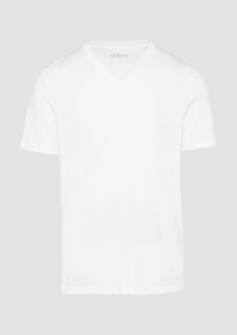 s.Oliver - T-Shirt mit V-Ausschnitt und Logo-Print, Herren, weiß von s.Oliver