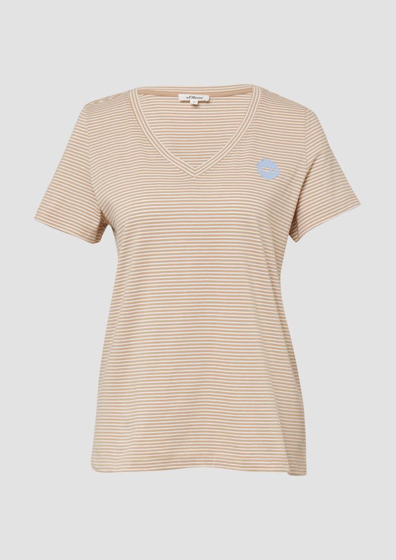 s.Oliver - T-Shirt mit V-Ausschnitt und Print-Detail, Damen, braun von s.Oliver
