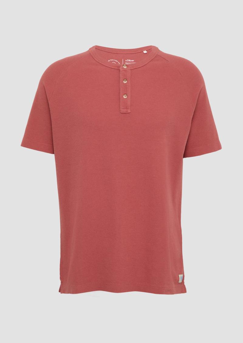 s.Oliver - T-Shirt mit Waffelstruktur und Henleyausschnitt, Herren, rot von s.Oliver