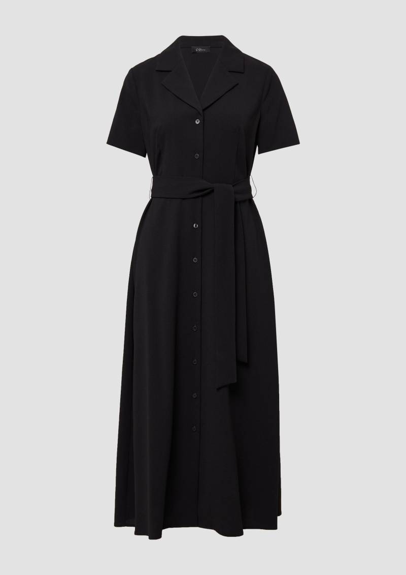s.Oliver - Figurbetontes Midikleid mit Bindegürtel und Reverskragen, Damen, schwarz von s.Oliver