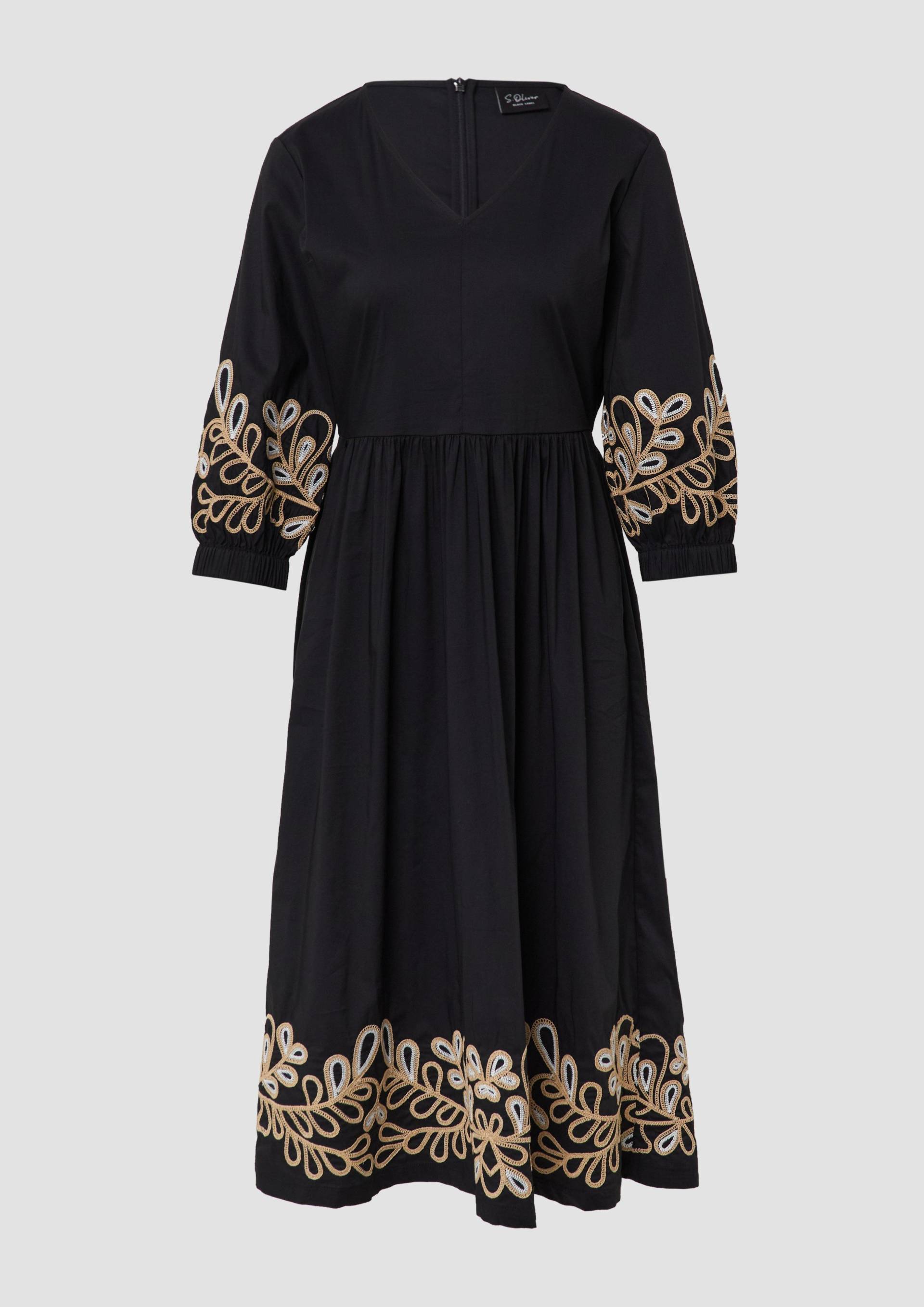 s.Oliver - Popeline-Kleid mit Stickereien, Damen, schwarz von s.Oliver