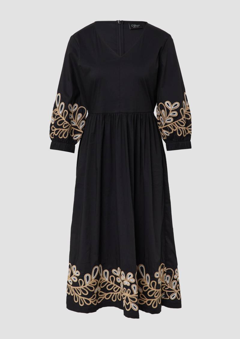 s.Oliver - Popeline-Kleid mit Stickereien, Damen, schwarz von s.Oliver
