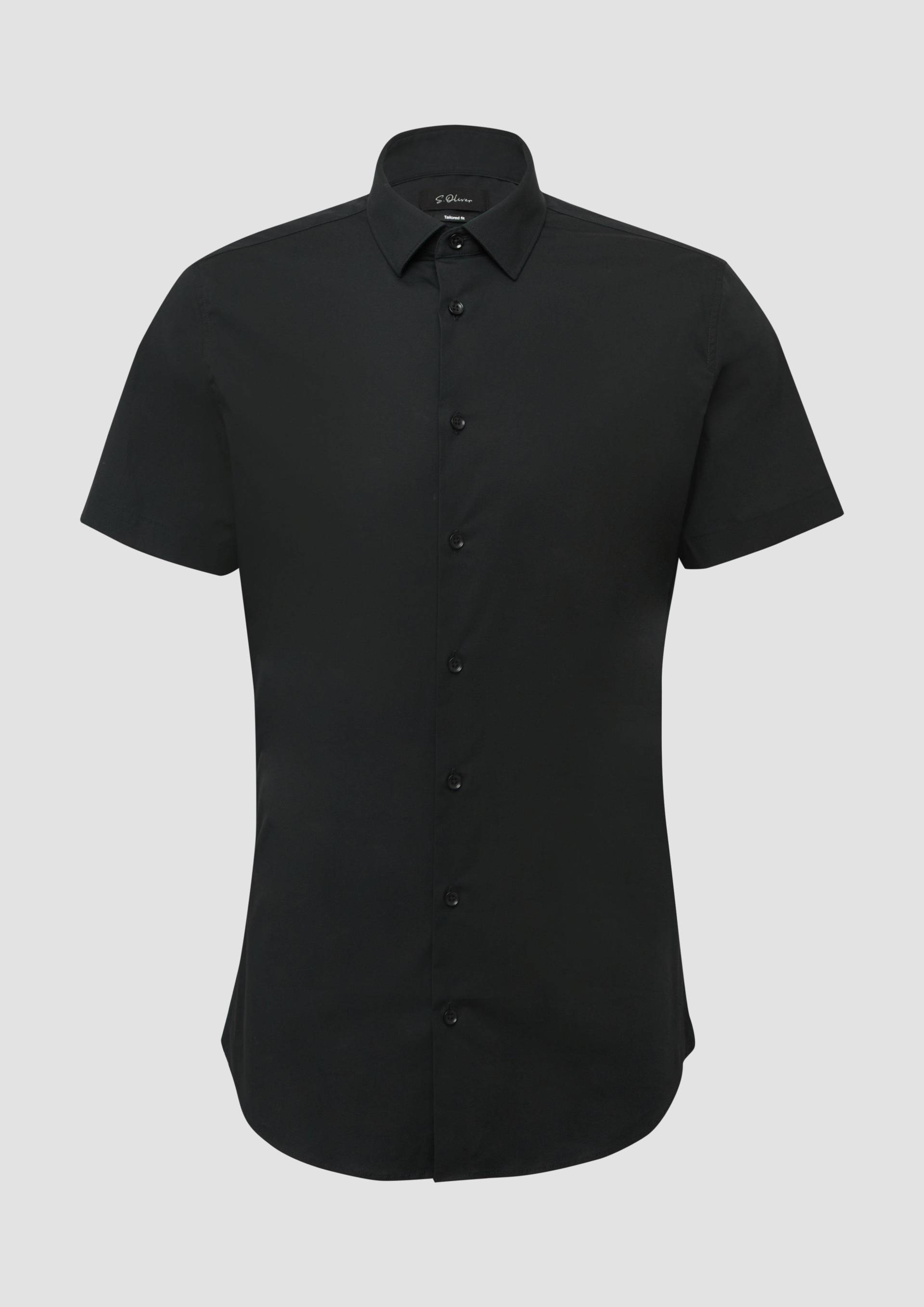 s.Oliver - Tailored Fit: Feines Kurzarm-Hemd aus hochwertigem Baumwollstretch, Herren, schwarz von s.Oliver