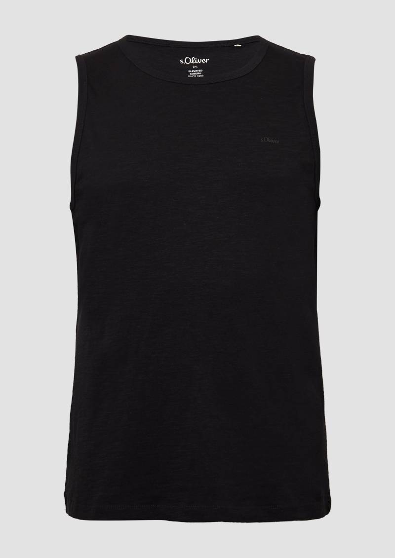 s.Oliver - Tanktop mit Flammgarnstruktur und Logo, Herren, schwarz von s.Oliver