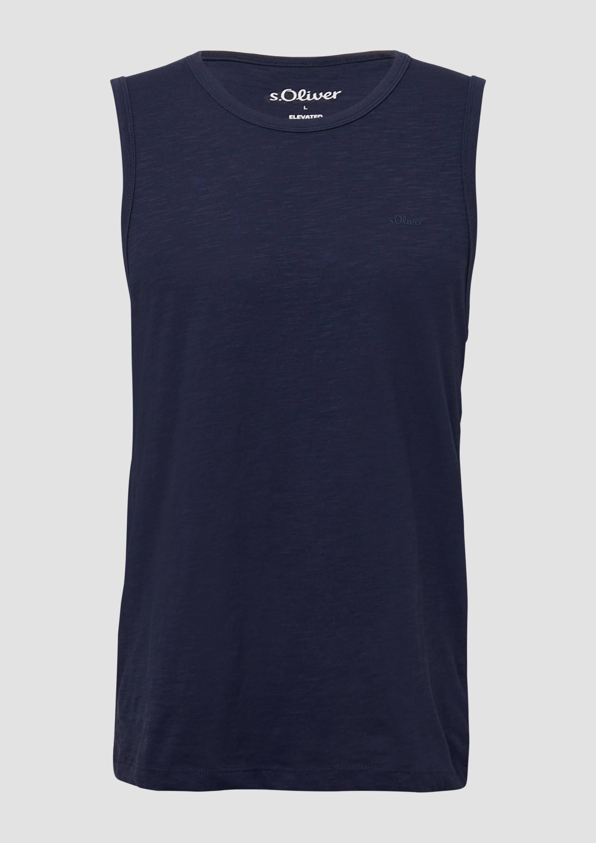 s.Oliver - Tanktop mit Flammgarnstruktur und Logo, Herren, blau von s.Oliver