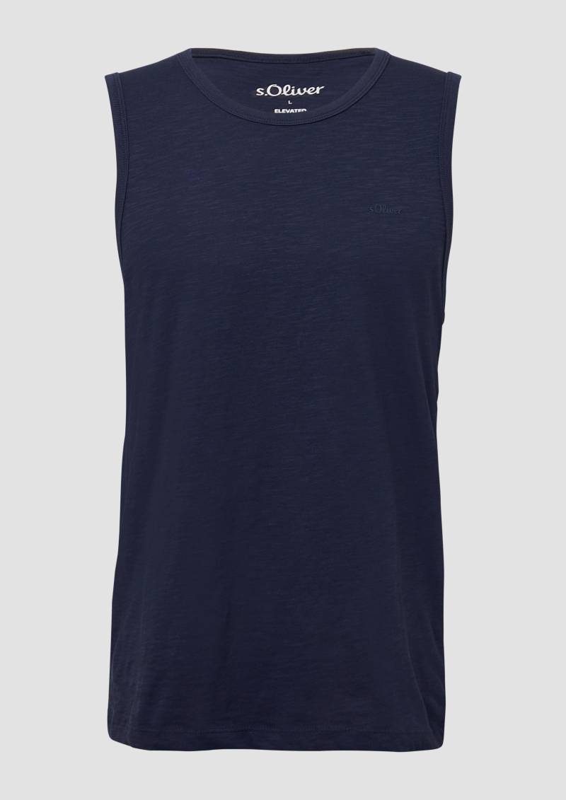 s.Oliver - Tanktop mit Flammgarnstruktur und Logo, Herren, blau von s.Oliver