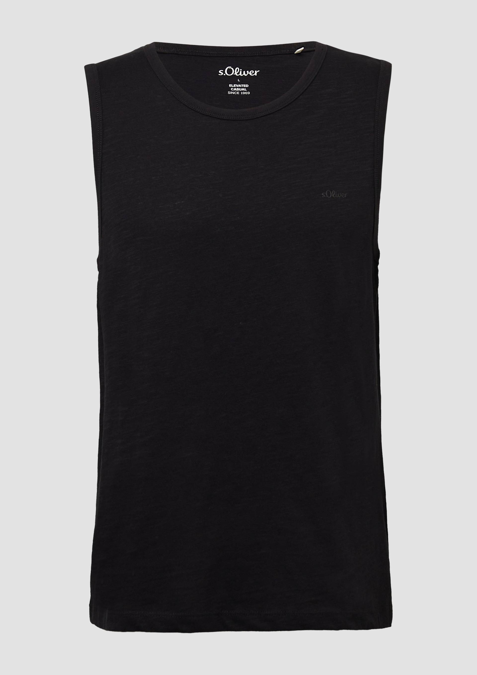s.Oliver - Tanktop mit Flammgarnstruktur und Logo, Herren, schwarz von s.Oliver