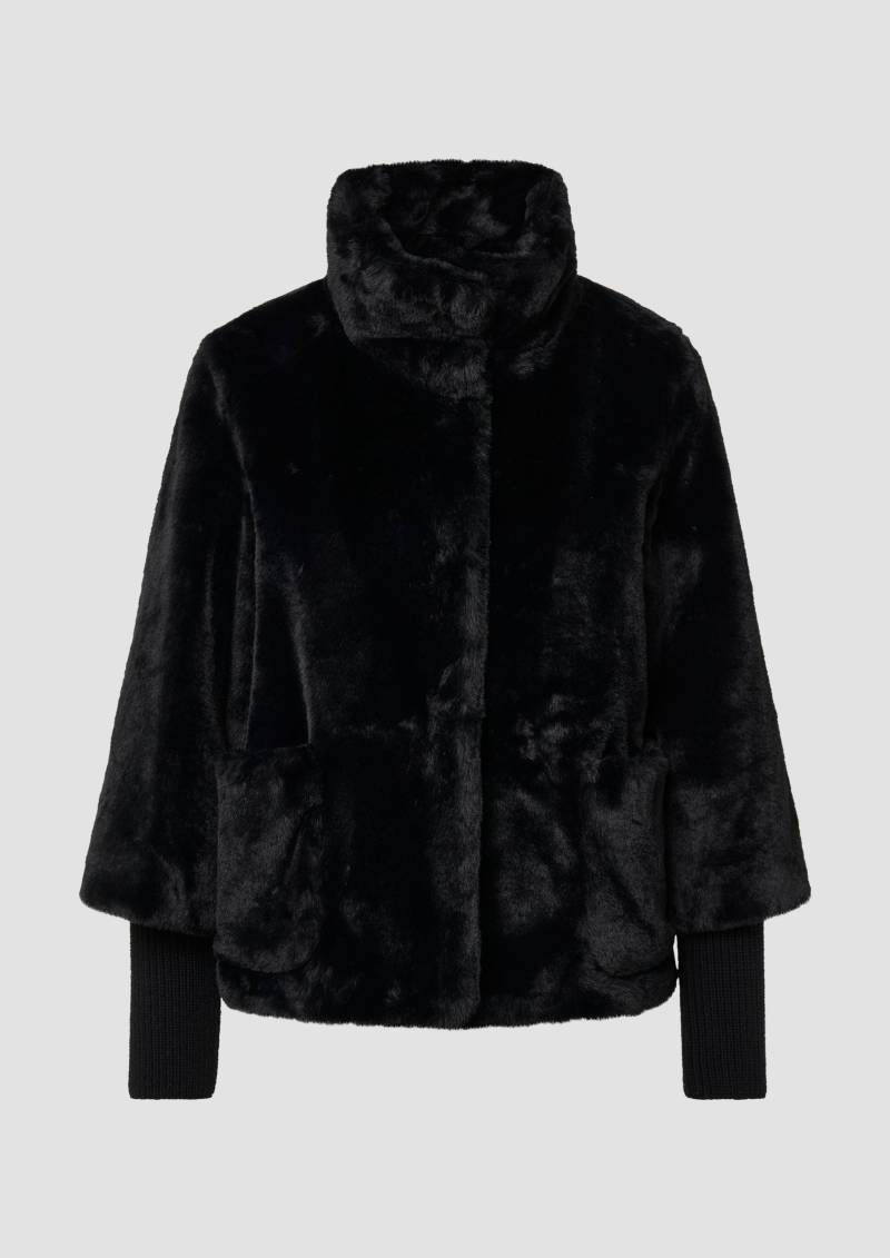 s.Oliver - Teddyplüsch-Jacke mit Rippbünchen, Damen, schwarz von s.Oliver