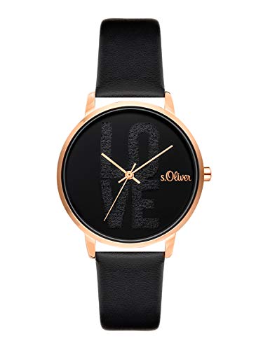 s.Oliver Time Damen Analog Quarz Uhr mit PU Armband SO-3580-LQ, Schwarz, One Size von s.Oliver