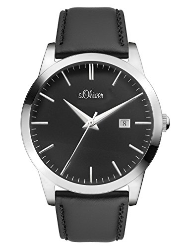 s.Oliver Time Unisex Erwachsene Analog Quarz Uhr mit Leder Armband SO-3396-LQ von s.Oliver