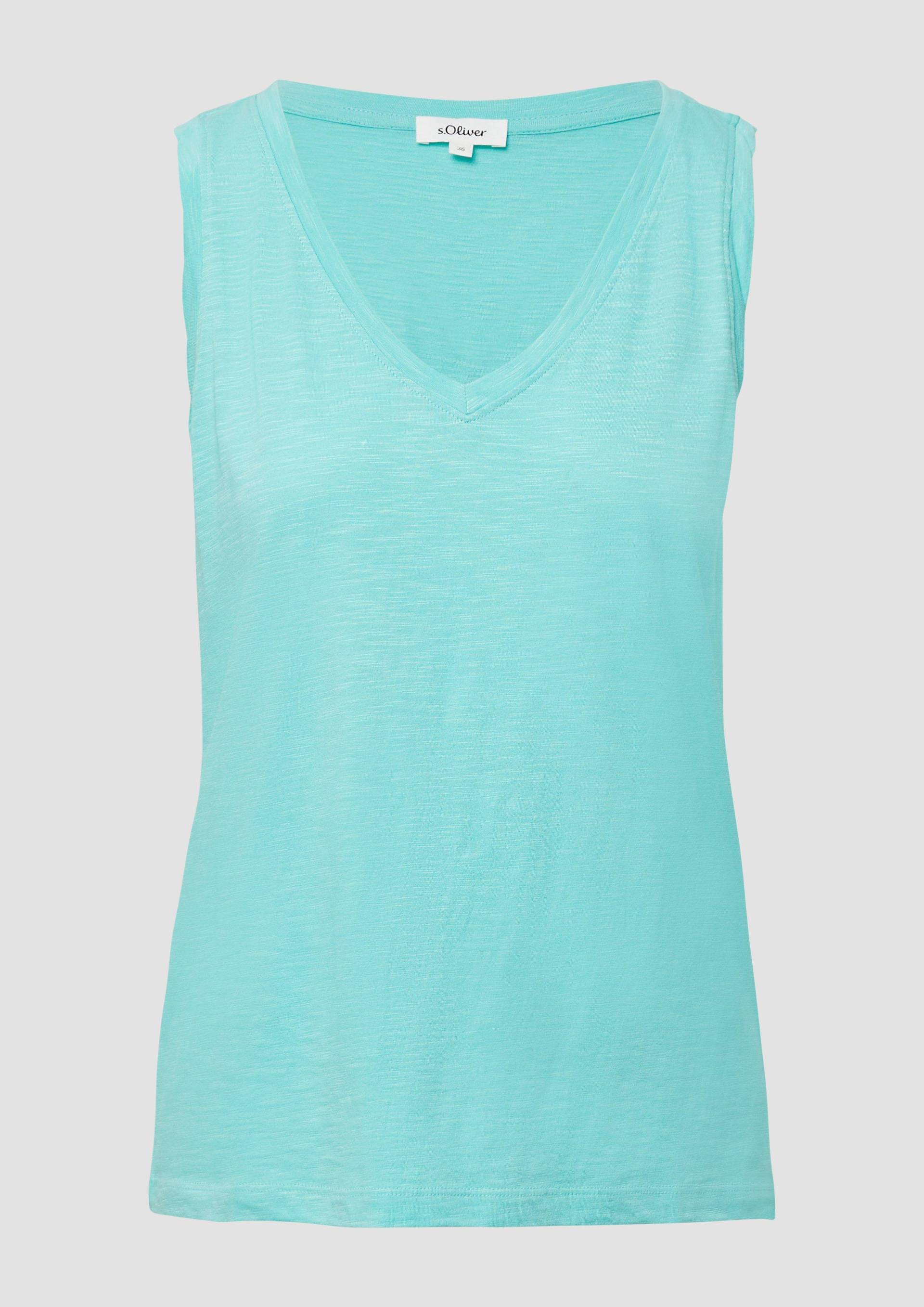 s.Oliver - Top mit Flammgarnstruktur und V-Ausschnitt, Damen, türkis von s.Oliver