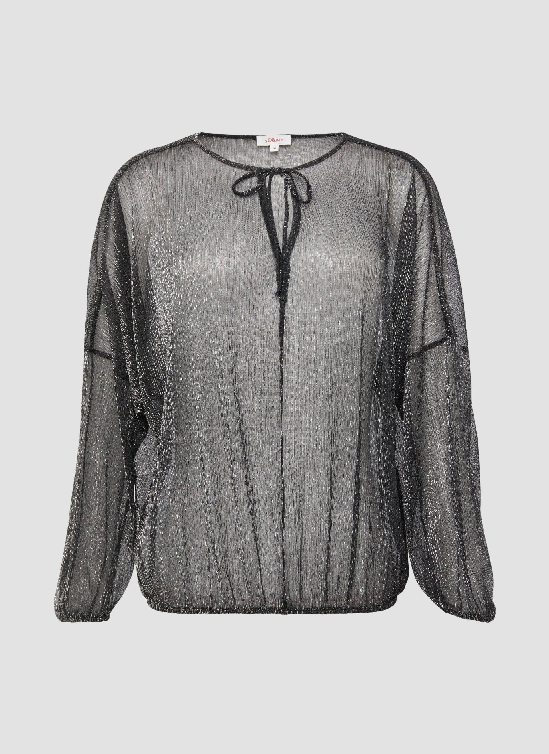 s.Oliver - Transparente Meshbluse mit Glitzergarn und überschnittenen Schultern, Damen, schwarz von s.Oliver