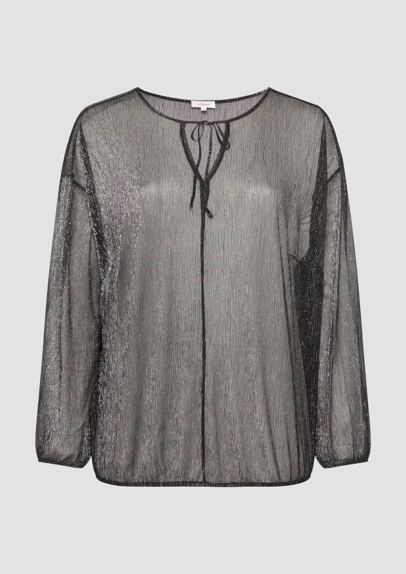 s.Oliver - Transparente Meshbluse mit Glitzergarn und überschnittenen Schultern, Damen, schwarz von s.Oliver