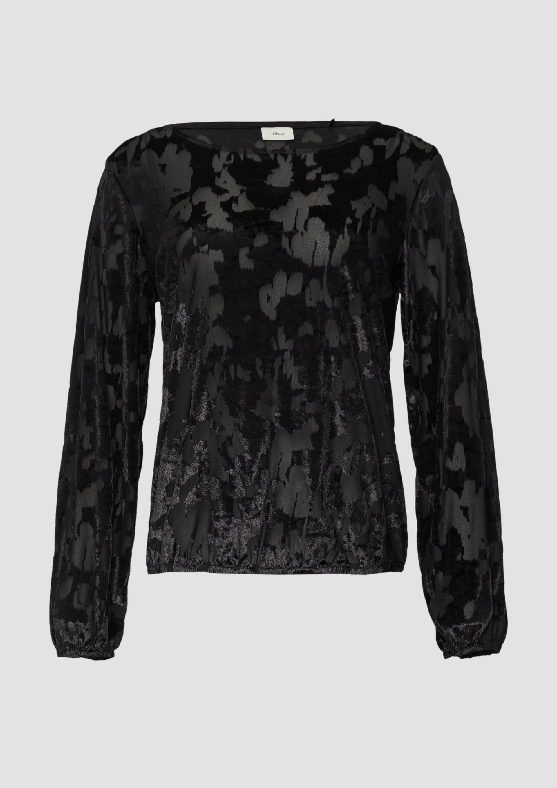 s.Oliver - Transparentes Samt-Longsleeve mit All-over-Muster, Damen, schwarz von s.Oliver