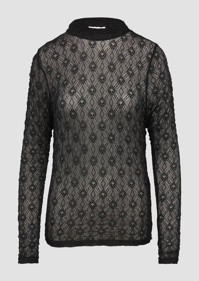 s.Oliver - Transparentes Spitzen-Shirt mit Stehkragen, Damen, schwarz von s.Oliver