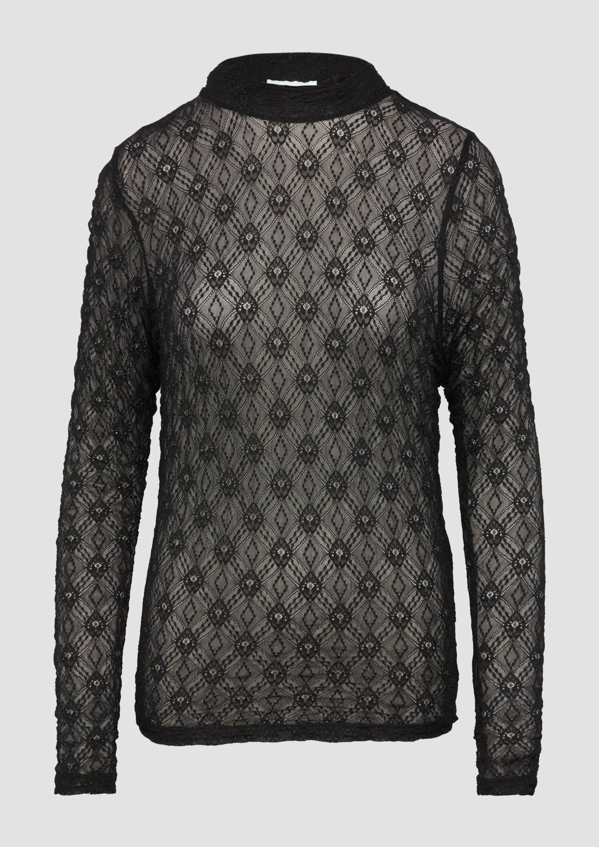 s.Oliver - Transparentes Spitzen-Shirt mit Stehkragen, Damen, schwarz von s.Oliver