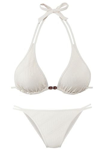s.Oliver Triangel-Bikini-Set in Creme mit Strukturmuster und Perlendetails von s.Oliver
