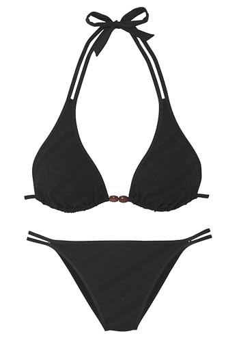 s.Oliver Triangel-Bikini-Set in schwarz mit Strukturmuster und Perlendetails von s.Oliver