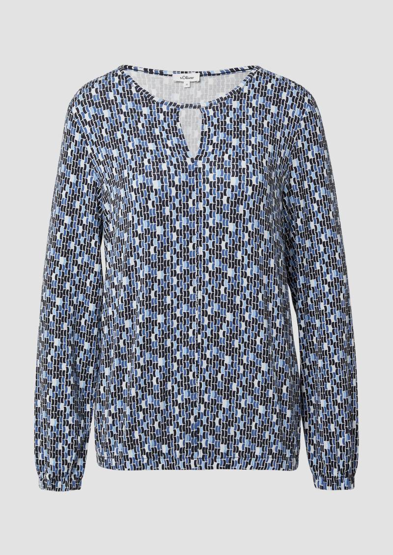 s.Oliver - T-Shirt mit All-over-Print und Elastikbündchen, Damen, blau von s.Oliver