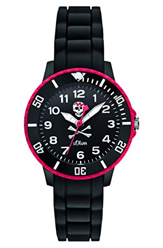 s.Oliver Unisex Kinder Analog Quarz Uhr mit Silikon Armband, Schwarz-rot s.Oliver Unisex Kinder Analog Quarz Uhr mit Silikon Armband, Schwarz-rot von s.Oliver