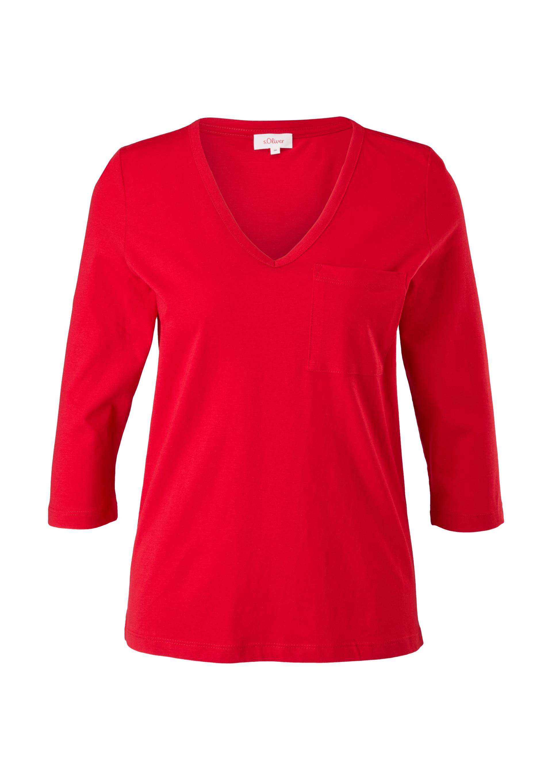 s.Oliver - V-Neck-Shirt mit Brusttasche, Damen, rot von s.Oliver